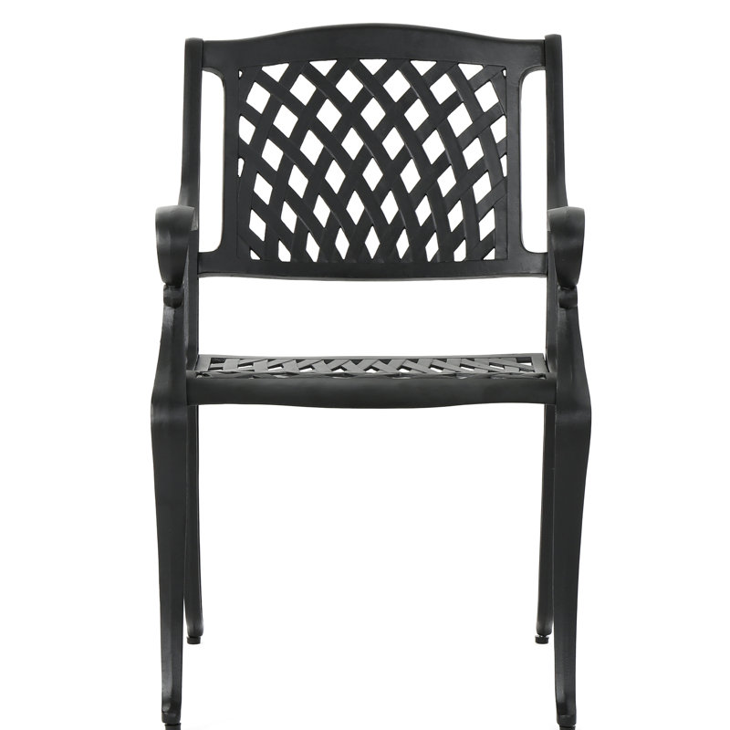Cast Aluminum Dining Chair  2  - Black, Mesh Seat And , For Patio Deck Backyard 2 Chairs, Black
