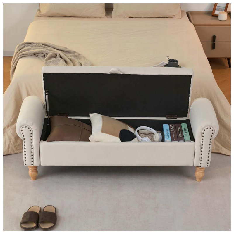Banc de rangement avec repose-pieds, repose-pieds rembourré