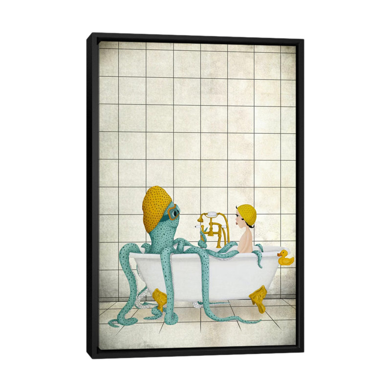 « bain time », impression sur toile, H 26 po x l 18 po x P 1,5 po, Toile avec cadre noir, Pas de tapis