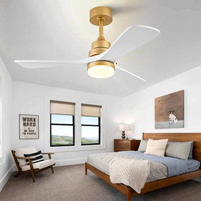 Hot Sales 42 Inch Indoor Ceiling Fan With Dimmable LED Light 3 Solid Wood Blades Remote Control Reversible DC Motor