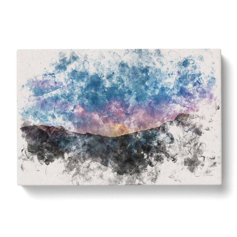 Colourful Stars over the Mountain Watercolour - Wrapped Canvas, 35cm H x 50cm W x 3cm D