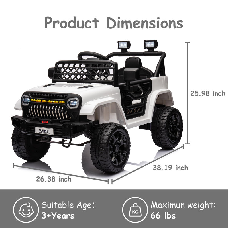 Jouet de voiture 12V pour enfants avec télécommande, véhicule électrique à piles pour tout-petits, Blanc