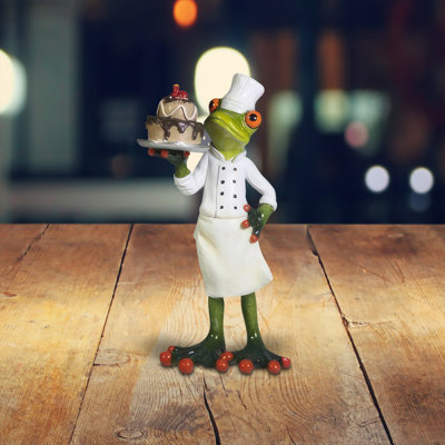 7.5"H Frog Baker with Cake Figurine