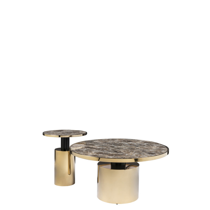 Taylor 2-Piece Coffee Table Set with Marble-Printed Glass Tops – Modern Sculptural Nesting Tables for Living Spaces, Brown