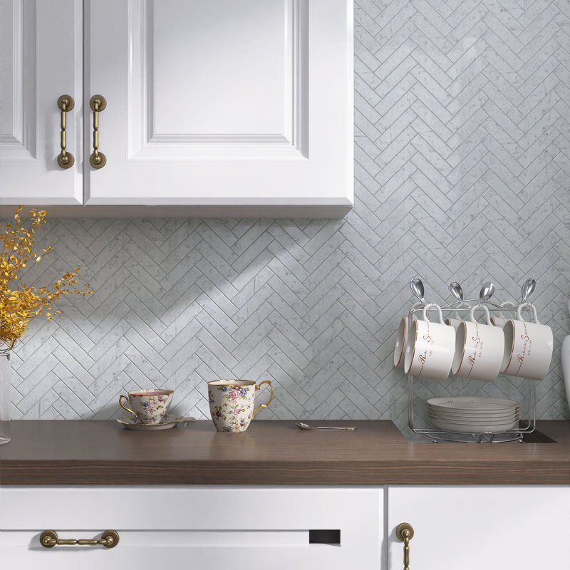 Polished Marble Herringbone / Chevron Mosaic Wall & Floor Tile