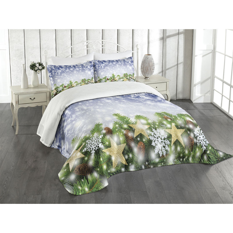 Ambensonne Christmas Bedspread Multicolor, King Coverlet/Bedspread + 2 Pillow Shams