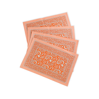 Tangerine Twirl Block Print Cotton Placemats