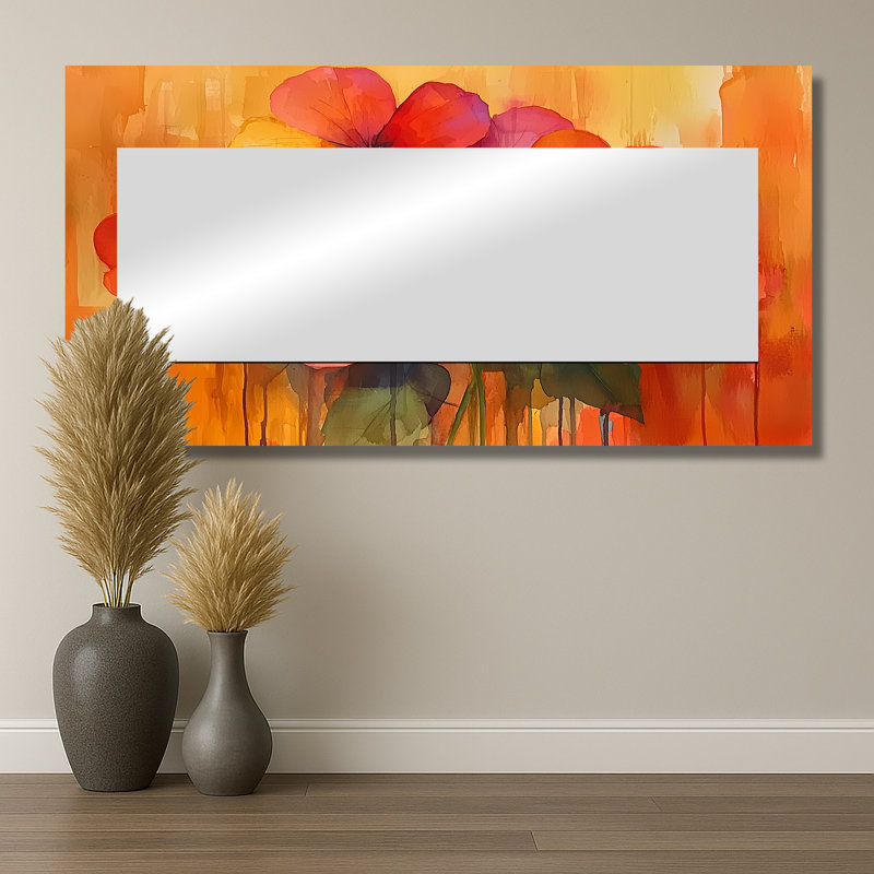 Burning Geraniums In Fiery Shades Expression II - Traditional Decorative Mirror Wall Art, 28" x 55"