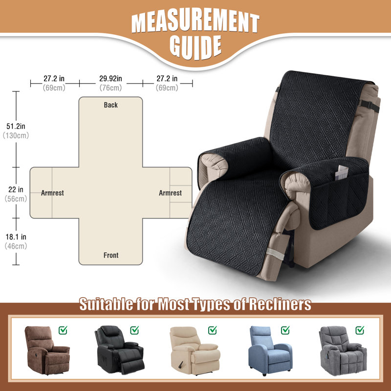 Housse de canapé inclinable en velours imperméable Wildee, Grand l 30 po, Velours noir