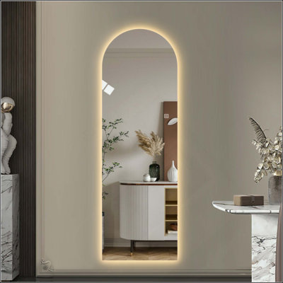 LED Full Length Wall Mirror, Symmetrical Arch Design,Dimmable Lighting, Shatterproof
