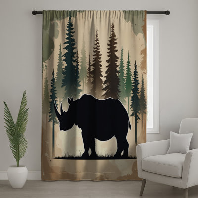 Silhouette Rhinoceros Forest Window Curtains, Rhinoceros Sheer & Blockout Curtains - 1 Panel