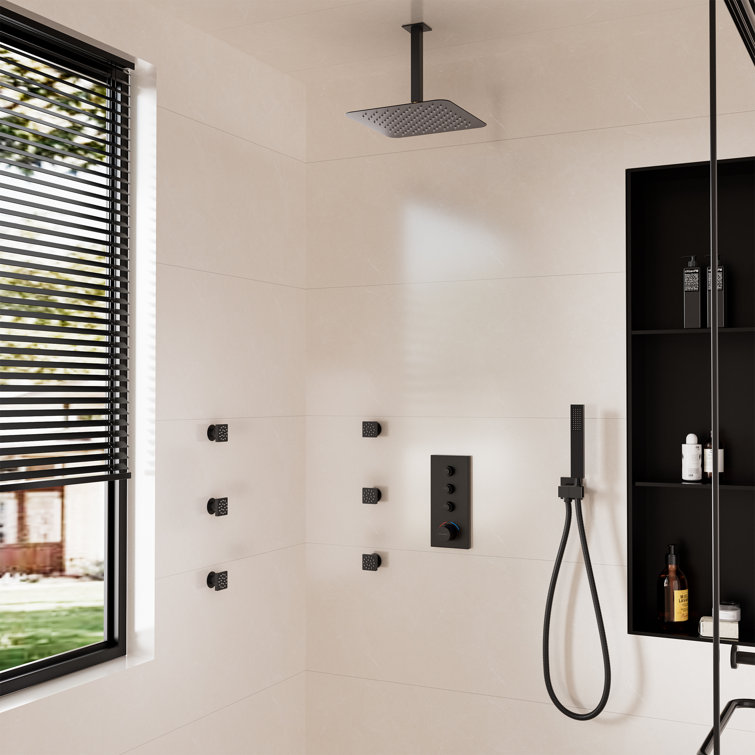 3 Functions 12 Inch Ceiling Mounted Thermostatic Shower System with 6 Body Jets
