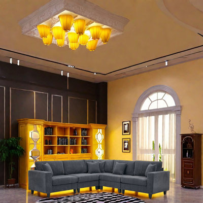 Canapé à 5 places en velours côtelé avec éponge haute densité et support à ressorts, design durable et élégant, siège confortable pour le salon