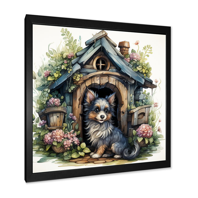 Cozy australien bouvier chien - art mural chien, H 16 po x l 16 po x P 1 po, Cadre simple noir