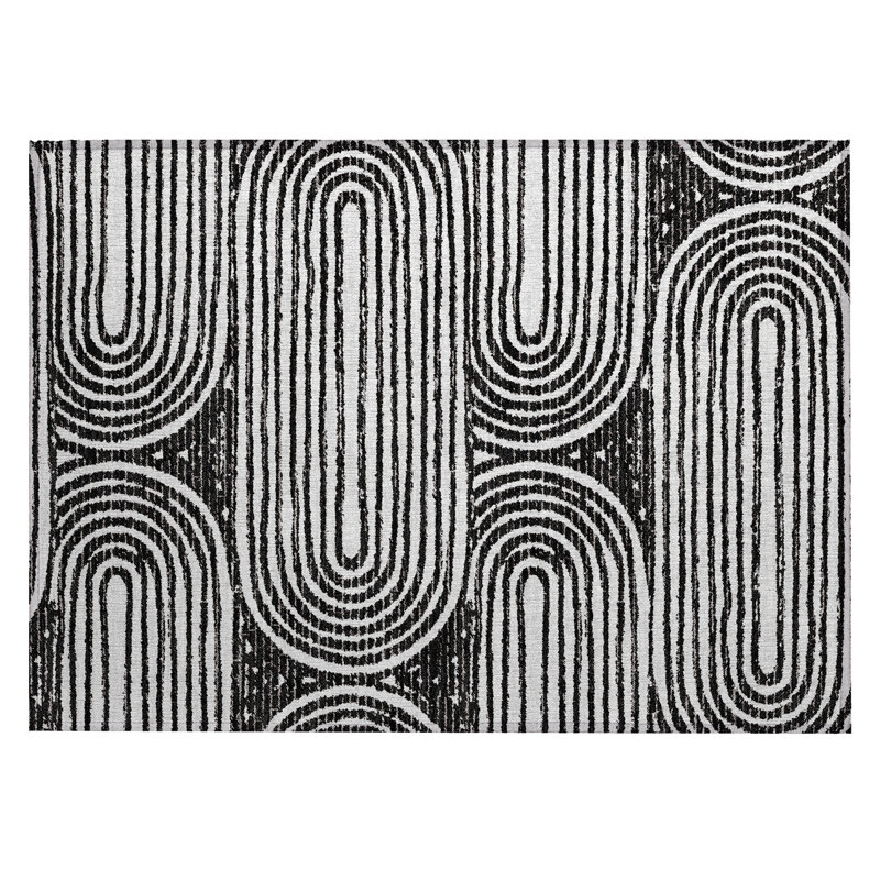 2' X 3' Black and White Abstract Washable Non Skid Indoor Outdoor Area Rug
