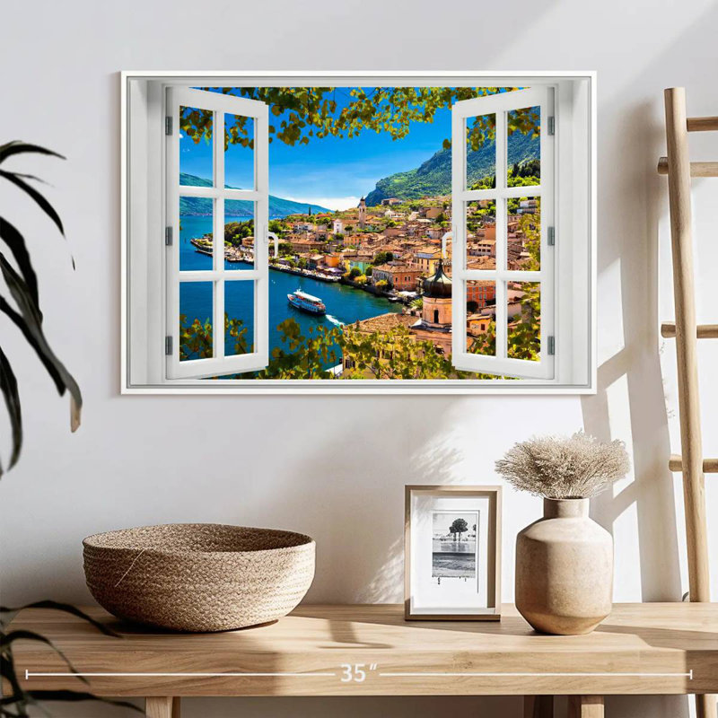 Fenêtre sur Limone Sul Garda, Cadre flottant blanc, 25 po x 17 po