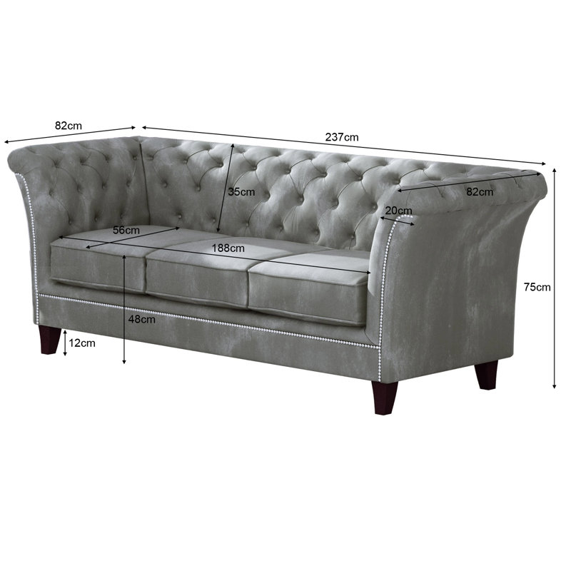 Chesterfield  Sofa Set 3+2+1 Made of Velvet Fabric with Solid Wood Legs, Grey