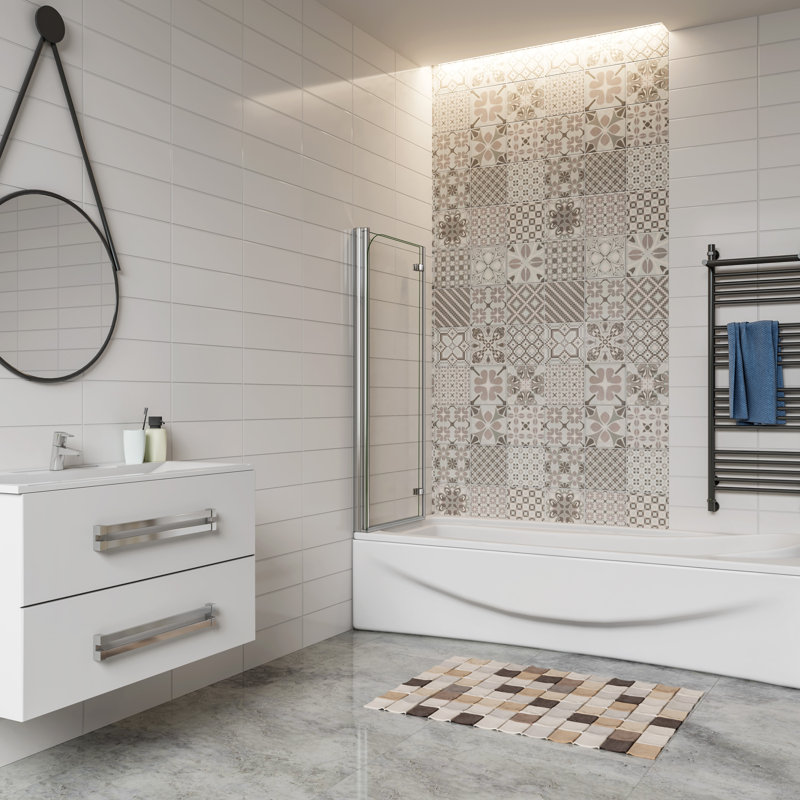 Danbury 1400mm H Bi-Fold Semi-Frameless Tub Door with Clear Glass, 140cm H x 110cm W