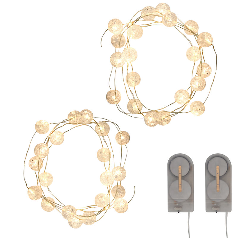 Battery Operated Mini String Light With Crackle Globes - 2 Count, Gold