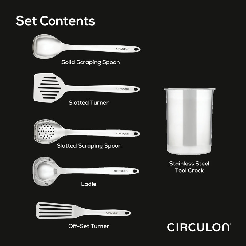 Circulon Tools Stainless Steel Kitchen / Cooking Tools With Crock Set, 6 Piece, Stainless Steel