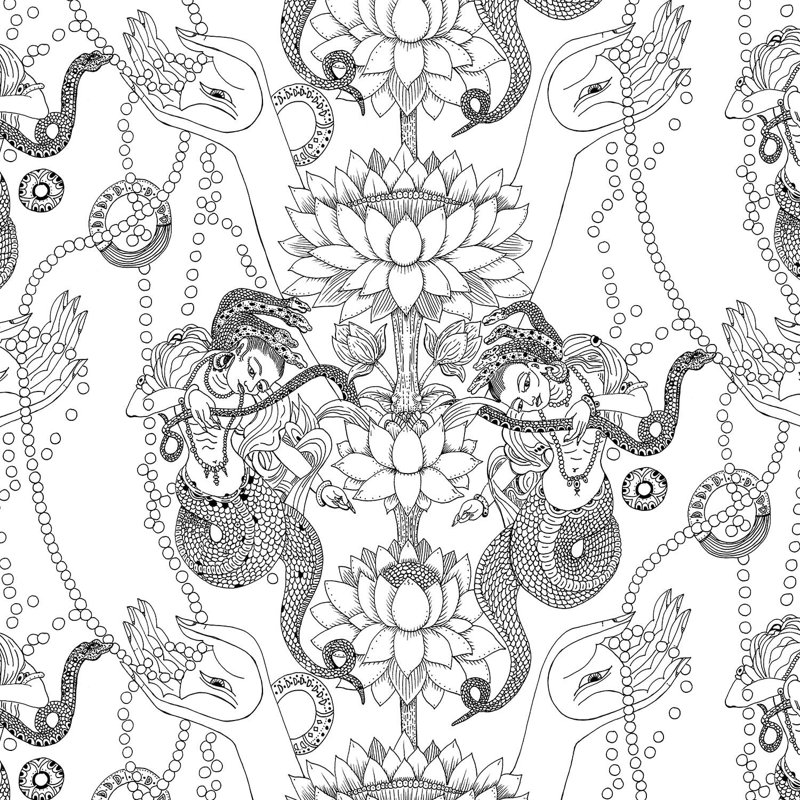 Naga Lotus, Black, Paper