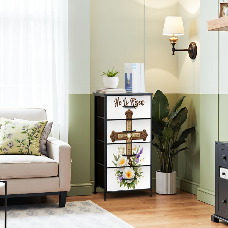 4 Drawer Dresser for Bedroom, Narrow Chest of Drawers, Wooden Top and Study Iron Frame 18"x37.5"-(WxH)