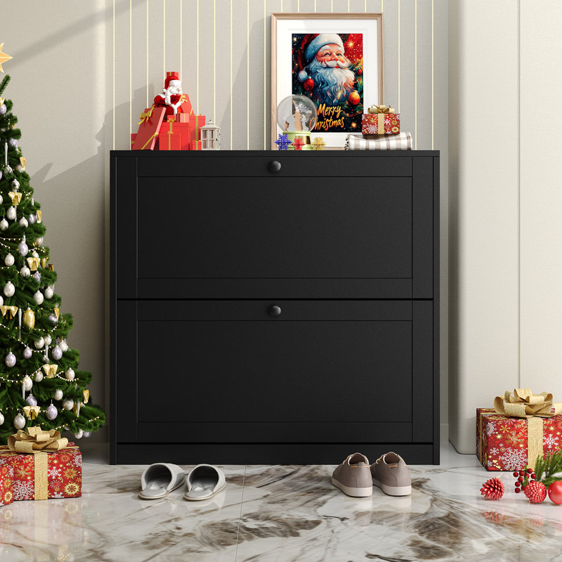 Shoe Storage Cabinet with 2 Flip Drawers and Adjustable Shelf, for Entryway, Hallway, Living Room, Black