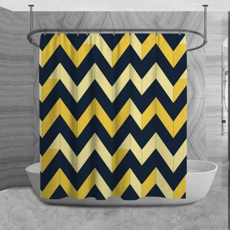 Chevron Shower Curtain Modern Bathroom Decor Navy, 84" H x 70" W