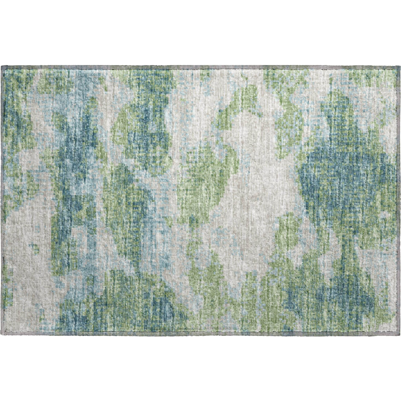Premium Machine Washable Freixa AMF71 Green Rug, Rectangle 1'8" x 2'6"