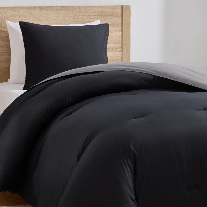 Modern Reversible 2 Piece Comforter Set, Black/Charcoal Gray, Twin Comforter + 1 Standard Sham