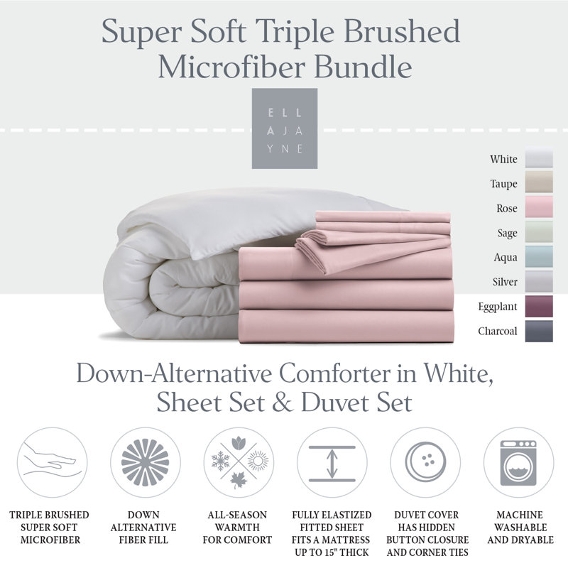 Ensemble d'édredon en microfibre 7 pièces Home, Rose, Édredon de grande taille et 6 pièces supplément