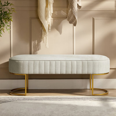 Ferdinand Lawanda 46" Modern Polyester Upholstered Bench with Channel-Tufted Cushion and Metal Base