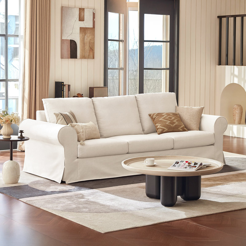 Canapé 89 po à 3 places avec housse à accoudoirs ronds 89 po Modern, White