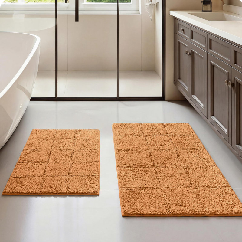  Brentwood Non-Slip Checkered 100% Premium Cotton Bathroom Rug Set, Rust