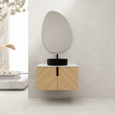 Meuble-lavabo de 30 po avec lavabo en céramique artistique, dalle de pierre artificielle blanche et style pour solution de rangement moderne