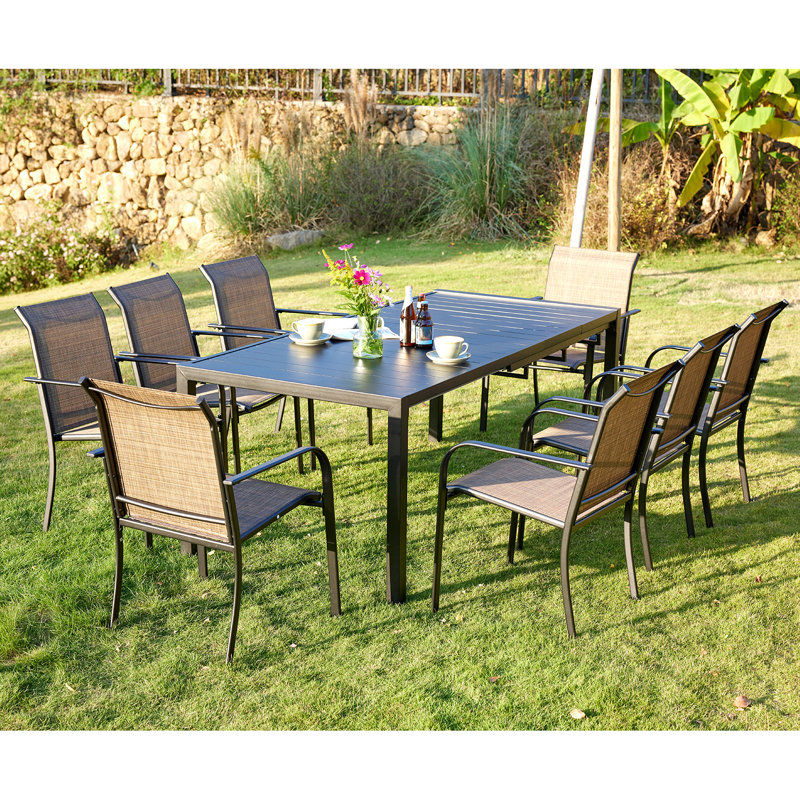 Ensemble repas extensible rectangulaire pour 8 personnes 78,7 "avec chaises empilables Abdelrahmane, Brun