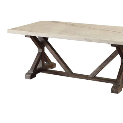 Desserte contemporaine en marbre blanc avec pieds en bois patiné et base de table de salon