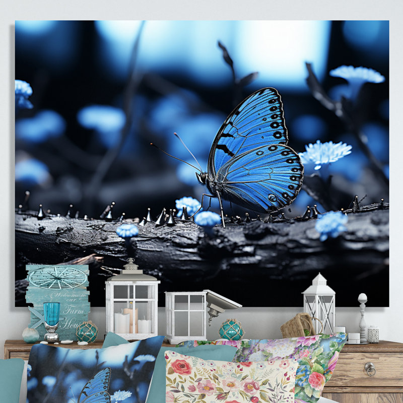Forêt de papillons bleu forêt - impression, H 30 po x l 40 po x P 1,5 po, Toile tendue