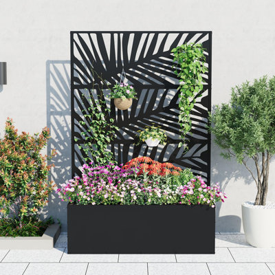 Boîte à fleurs en métal avec treillis, lit de jardin surélevé 71 po x 47 po x 16 po pour plantes grimpantes, légumes, écran d'intimité pour patio