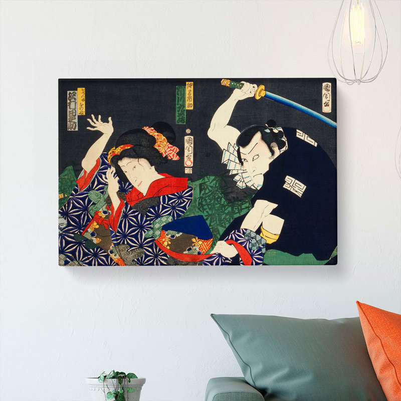 Male & Female Actors by Toyohara Kunichika - Wrapped Canvas Print, 35cm H x 50cm W x 3cm D