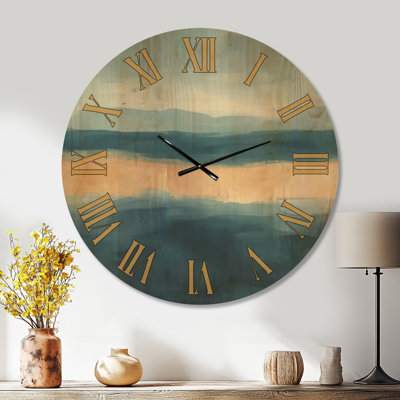 Côte bleue sereine III - Horloge murale décorative abstraite, imprimée sur bois