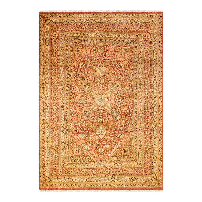 Tapis unique noué à la main Catrine - orange, 6 pi 2 po x 8 pi 8 po Catrine