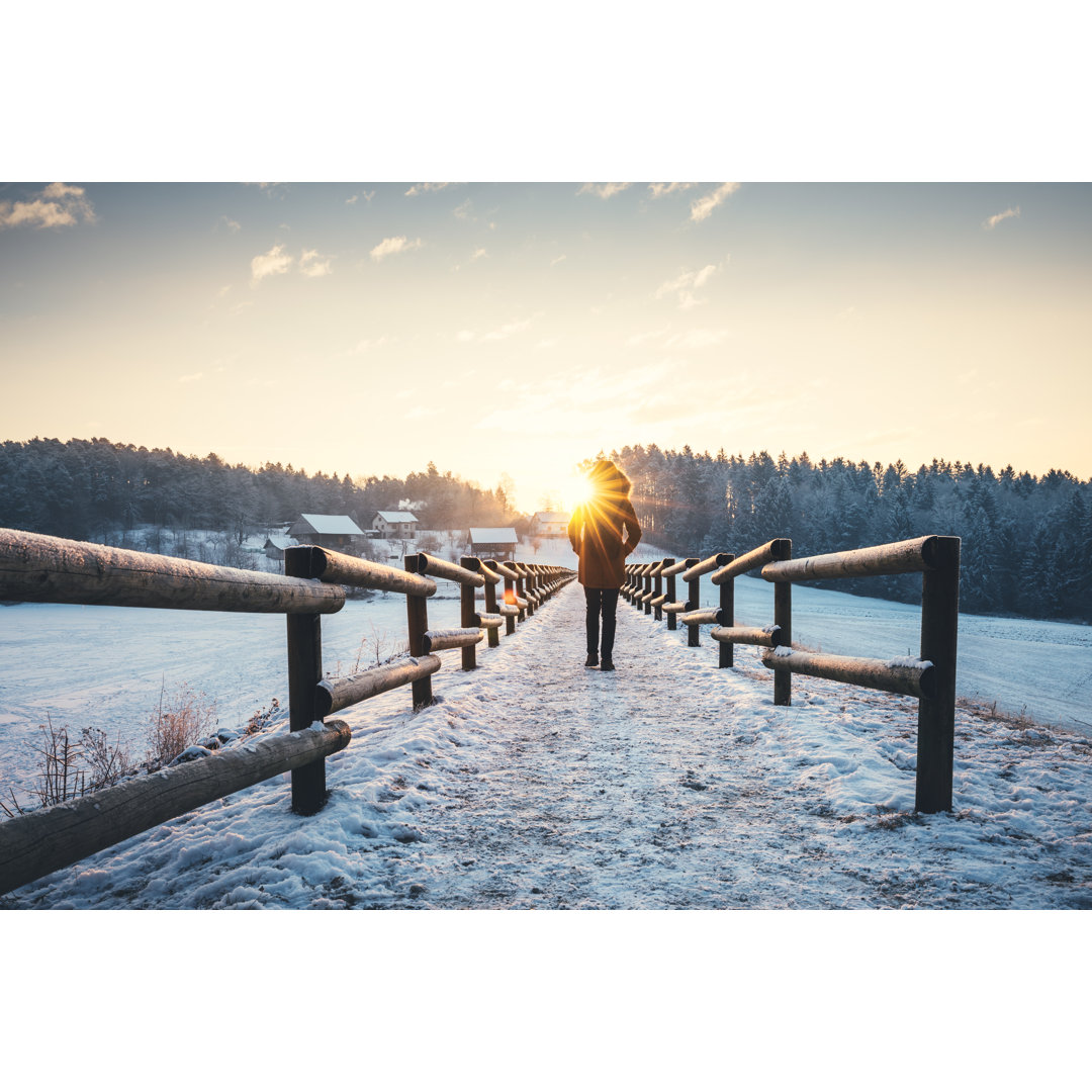 Winterspaziergang von Borchee - Druck ohne Rahmen auf Leinwand