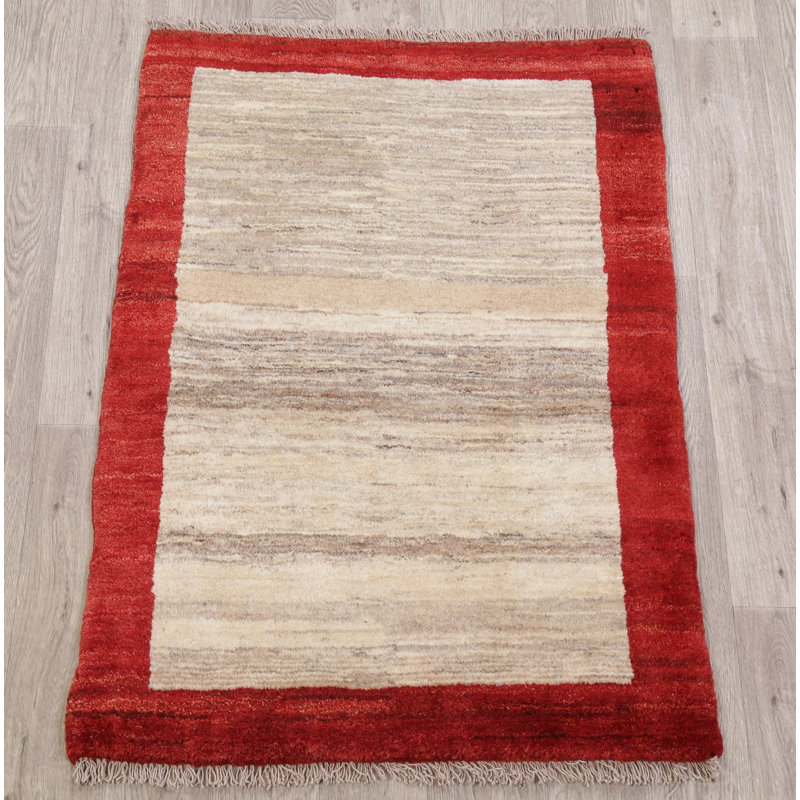 Tapis de la laine beige 2 pi 1 x 3 pi 11 po one-of-kind à la main noué la new age Blythe