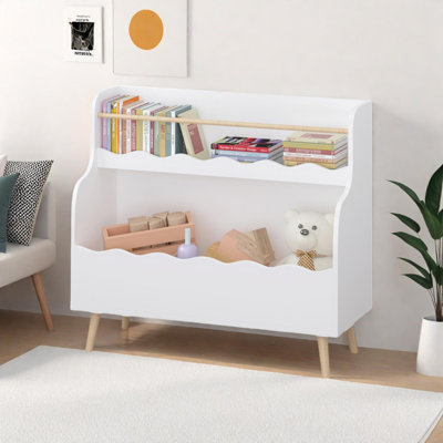 Kids Bookshelf and Toy Storage Organizer with Wavy Compartments