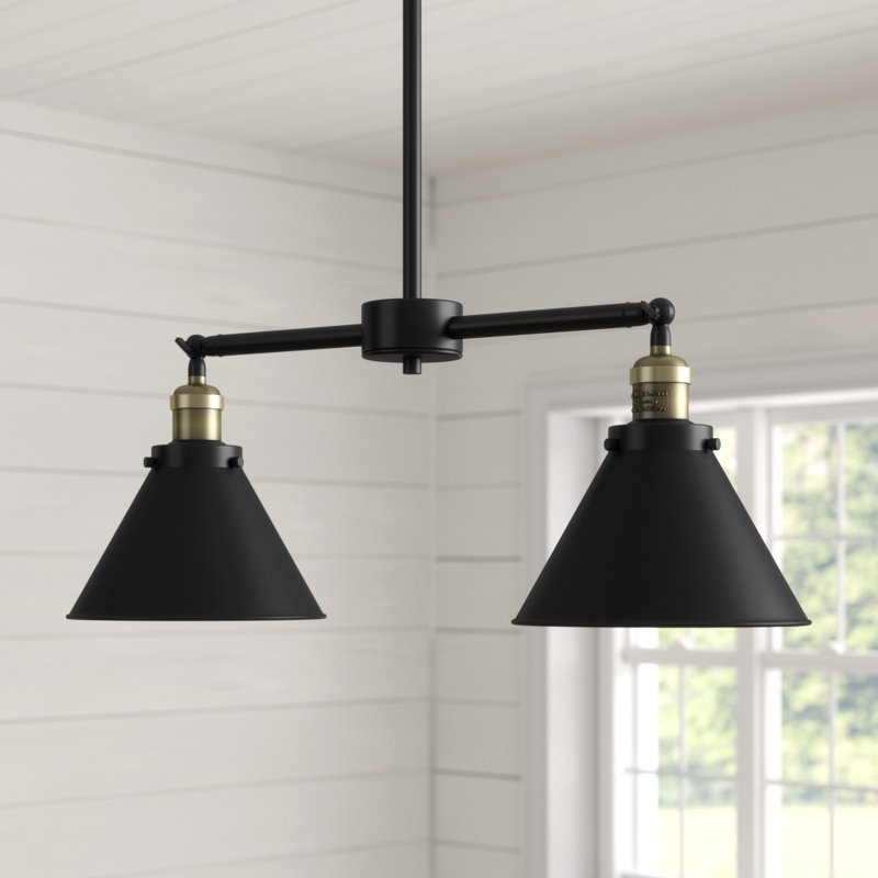 Luminaire suspendu pour îlot de cuisine 2 lumières Paylor, Ampoule non incluse, Laiton antique noir, Noir mat