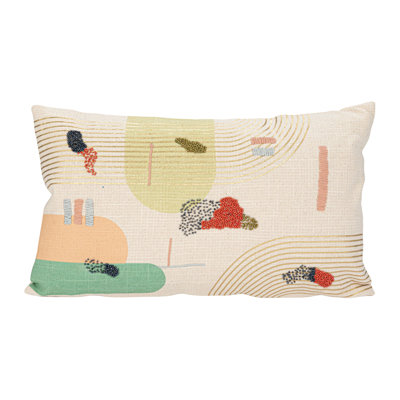Coussin lombaire à imprimé flammé de coton avec broderie à la main et perles