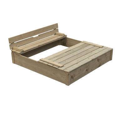 SwingKing 120cm x 25cm Solid Wood Square Sandbox with Cover