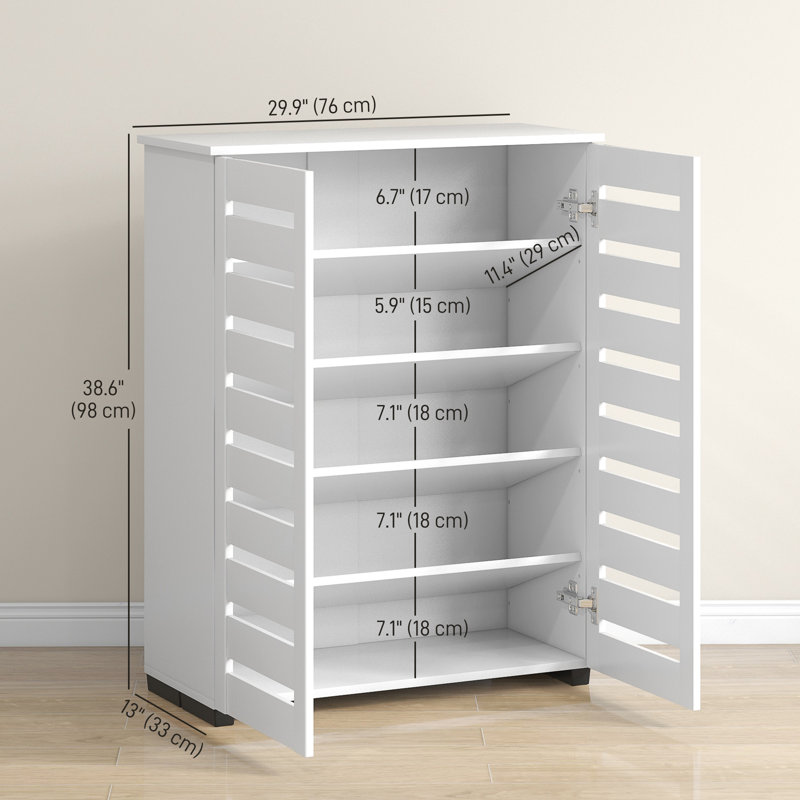 Armoire à chaussures mince avec 2 portes à lattes pour 15 paires de chaussures, Noir, noir, noir, noir