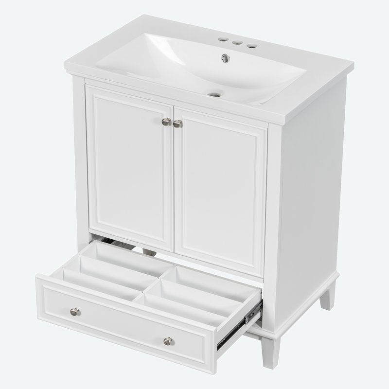 30'' Single Bathroom Vanity with Ceramic Top, White